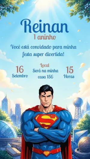 Convite de Aniversário Superman Editável para Festa Infantil