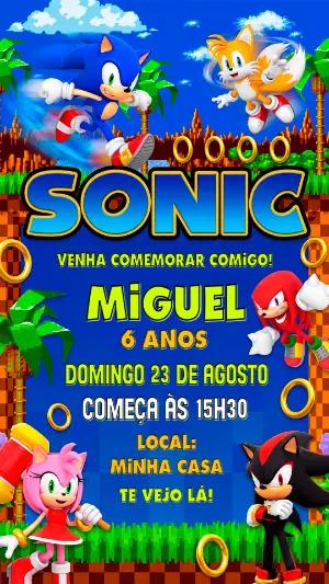 Convite de Aniversário Sonic: Modelo Digital para Editar