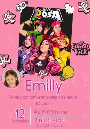 Convite de Aniversário Dos Rosa e Emilly Vick Rosa com Foto