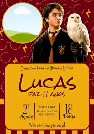 Convite de Aniversário Harry Potter Editável com Foto