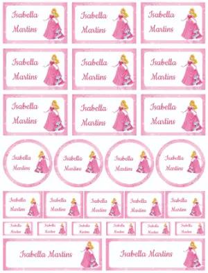 Kit de Etiquetas Escolares Princesa Aurora Editável