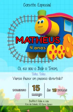 Convite de Aniversário Infantil Bob o Trem para Editar