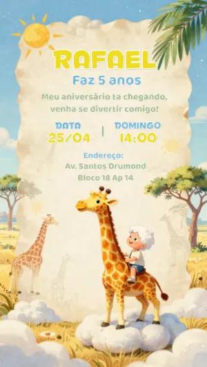 Convite de Aniversário Infantil Girafa Safari para Editar