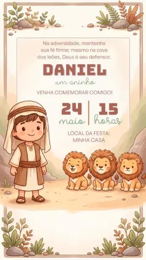 Convite Aniversário Daniel e os Leões Modelo Editável
