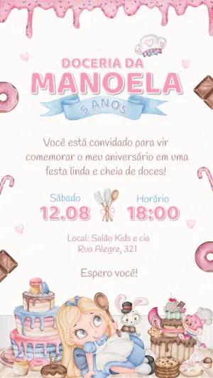Convite de Aniversário Doceria da Alice Editável