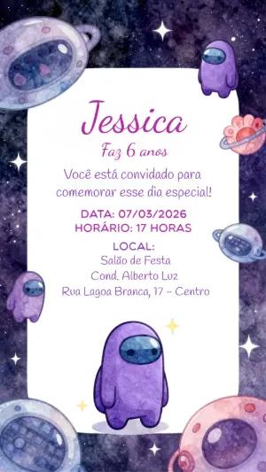 Convite de Aniversário Espacial com Astronautas Editável