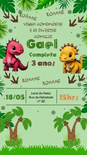 Convite Animado Aniversário Dinossauro Baby para Editar
