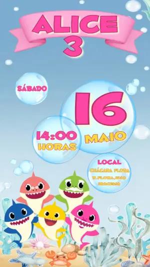 Convite de Aniversário Baby Shark Menina Fundo do Mar para Editar