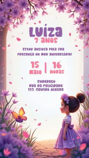 Convite Aniversário Jardim Encantado com Menina para Editar