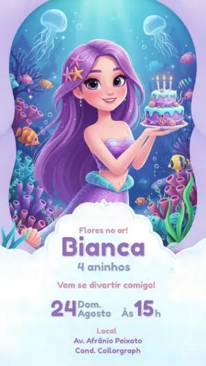 Convite Digital Sereia Mágica Aniversário Infantil Editável