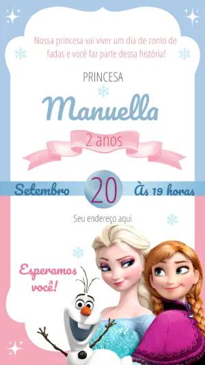 Convite de Aniversário Frozen Princesas para editar online