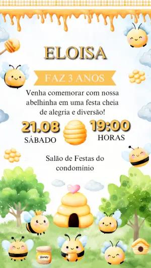 Convite Aniversário Abelhinhas Fofas para Editar Online