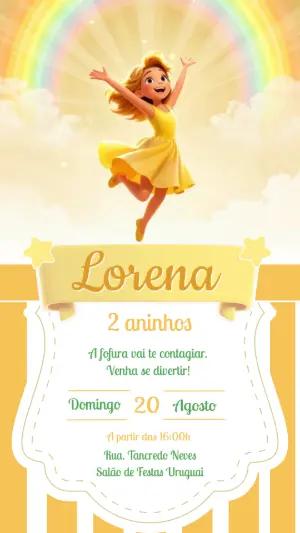 Convite de Aniversário Menina Arco-íris Editável