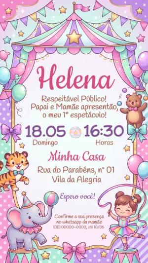 Convite de Aniversário Circo Rosa Menina Editável