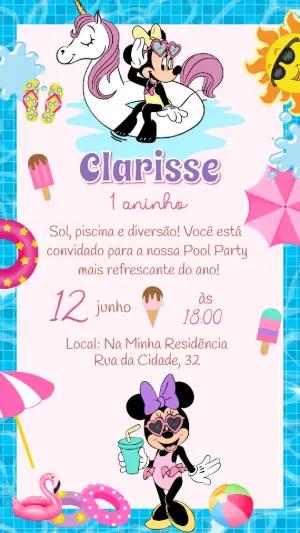 Convite Aniversário Minnie Pool Party para Editar Online
