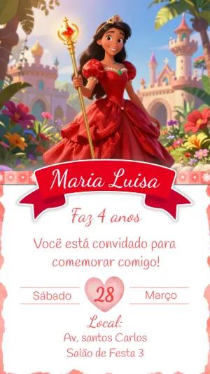 Convite de Aniversário Princesa de Vermelho Modelo Editável