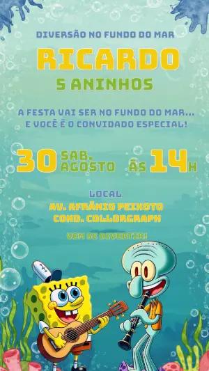 Convite de Aniversário Bob Esponja para Editar Online