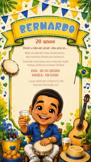 Convite de Aniversário Zeca Pagodinho Boteco e Samba Editável