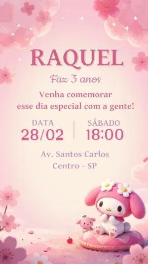 Convite de Aniversário Coelhinha Rosa Fofa para Editar