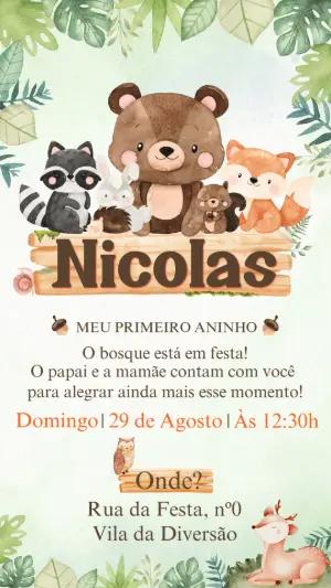 Convite Digital Aniversário Bosque Aquarela para Editar