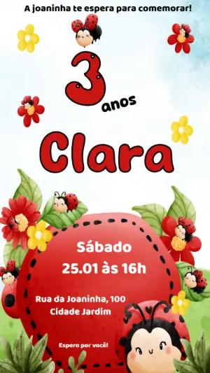 Convite de Aniversário Joaninha Fofa para Editar Online