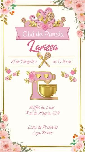 Convite Chá de Panela Rosa e Dourado para Editar Online