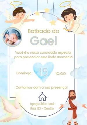 Convite Digital Batizado Menino Anjinhos e Céu Azul Editável