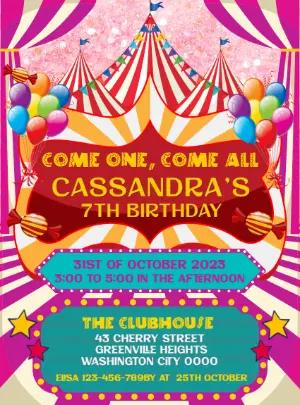 Pink Circus Birthday Invitation to Edit Online