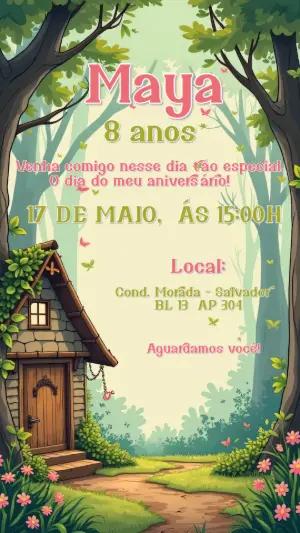 Convite Aniversário Bosque Encantado para Editar Online