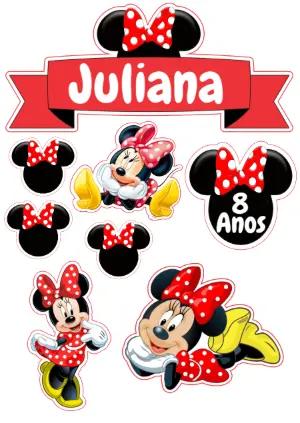 Topo de Bolo Aniversário Minnie Vermelha para Editar Online