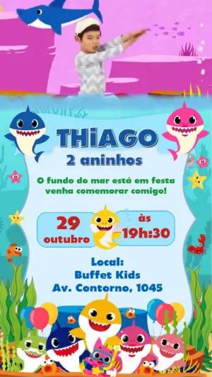 Convite Animado Aniversário Baby Shark para Editar Online