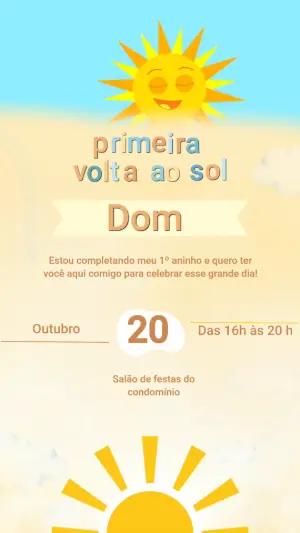 Convite Animado 1º Aniversário Tema Solzinho para Editar