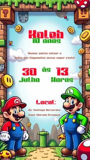 Convite Aniversário Mario e Luigi para Editar Online