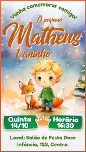 Convite Aniversário O Pequeno Príncipe Aquarela para Editar