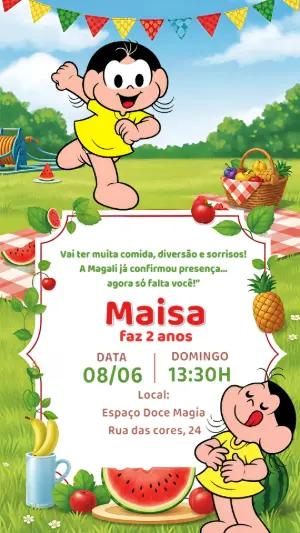 Convite de Aniversário Magali Turma da Mônica para Editar