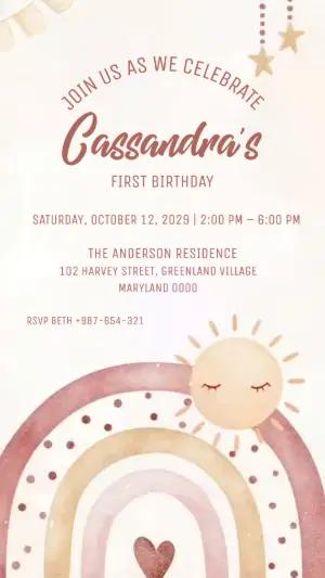 Animated Boho Rainbow Birthday Video Invitation to Edit