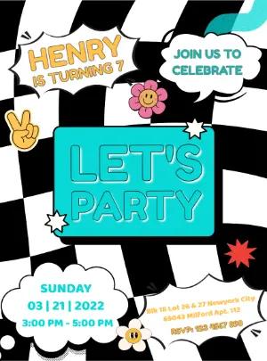 Retro Comic Birthday Invitation | Editable Checkerboard Template