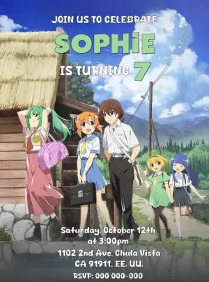 Editable Higurashi Anime Birthday Invitation Template