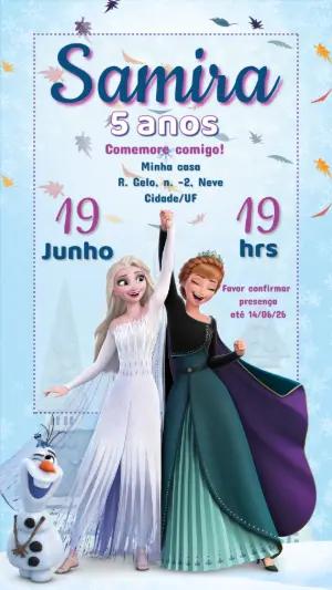 Convite de Aniversário Frozen com Elsa e Anna Editável