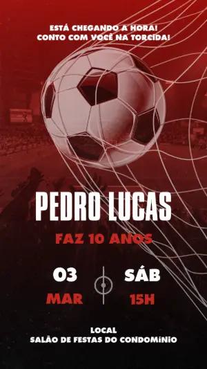 Convite de Aniversário Futebol Vermelho e Preto para Editar