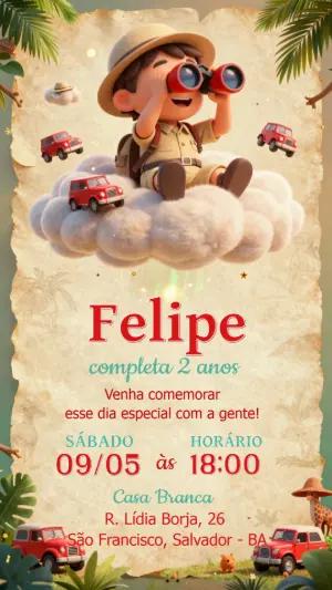 Convite de Aniversário Safari Aventura | Modelo Editável Infantil
