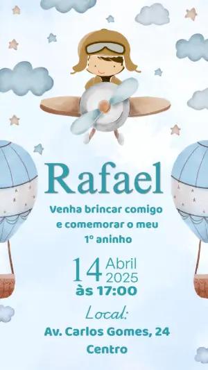 Convite Aniversário Menino Aviador Aquarela para Editar
