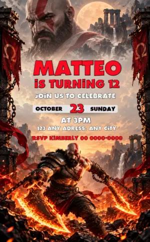 Editable God of War Birthday Invitation Template