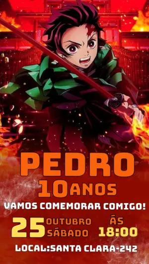Convite de Aniversário Demon Slayer Tanjiro para Editar