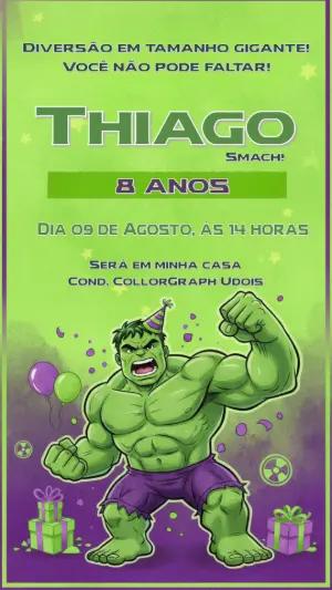 Convite Digital Aniversário do Hulk Modelo Editável
