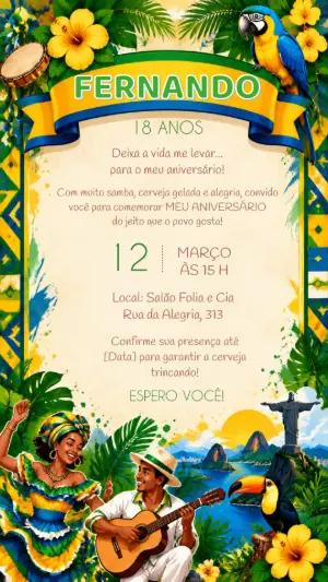 Convite de Aniversário Festa Brasileira e Samba para Editar