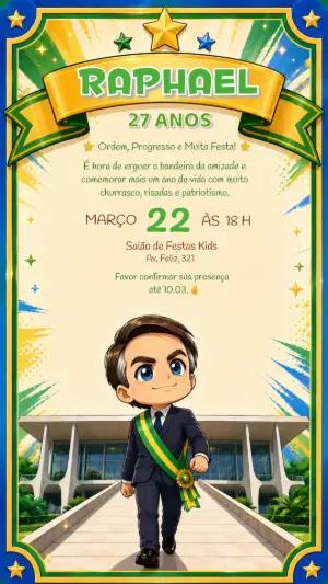 Convite de Aniversário Jair Bolsonaro Patriota para Editar