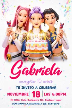 Invitación de Cumpleaños Las Guerreras K-Pop Modelo Editable