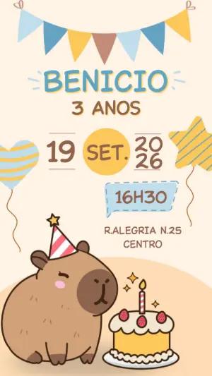 Convite Aniversário Capivara Menino para Editar