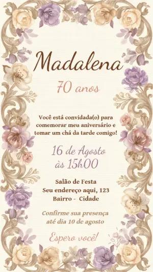 Convite Aniversário Floral Rústico Vintage para Editar
